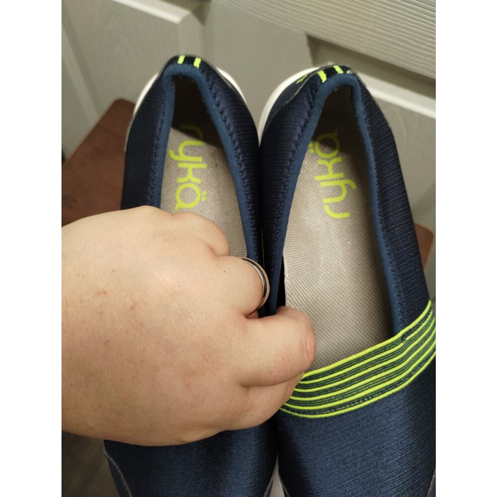 Women’s Navy Slip-On Sneakers with Lime Accent - Picture 4 of 7